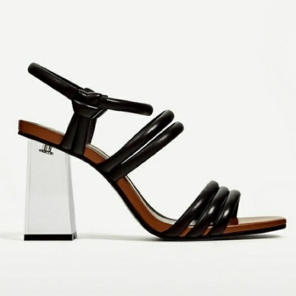 Zara Lucite heel Black Brown leather sandal (1537) - Picture 3 of 10